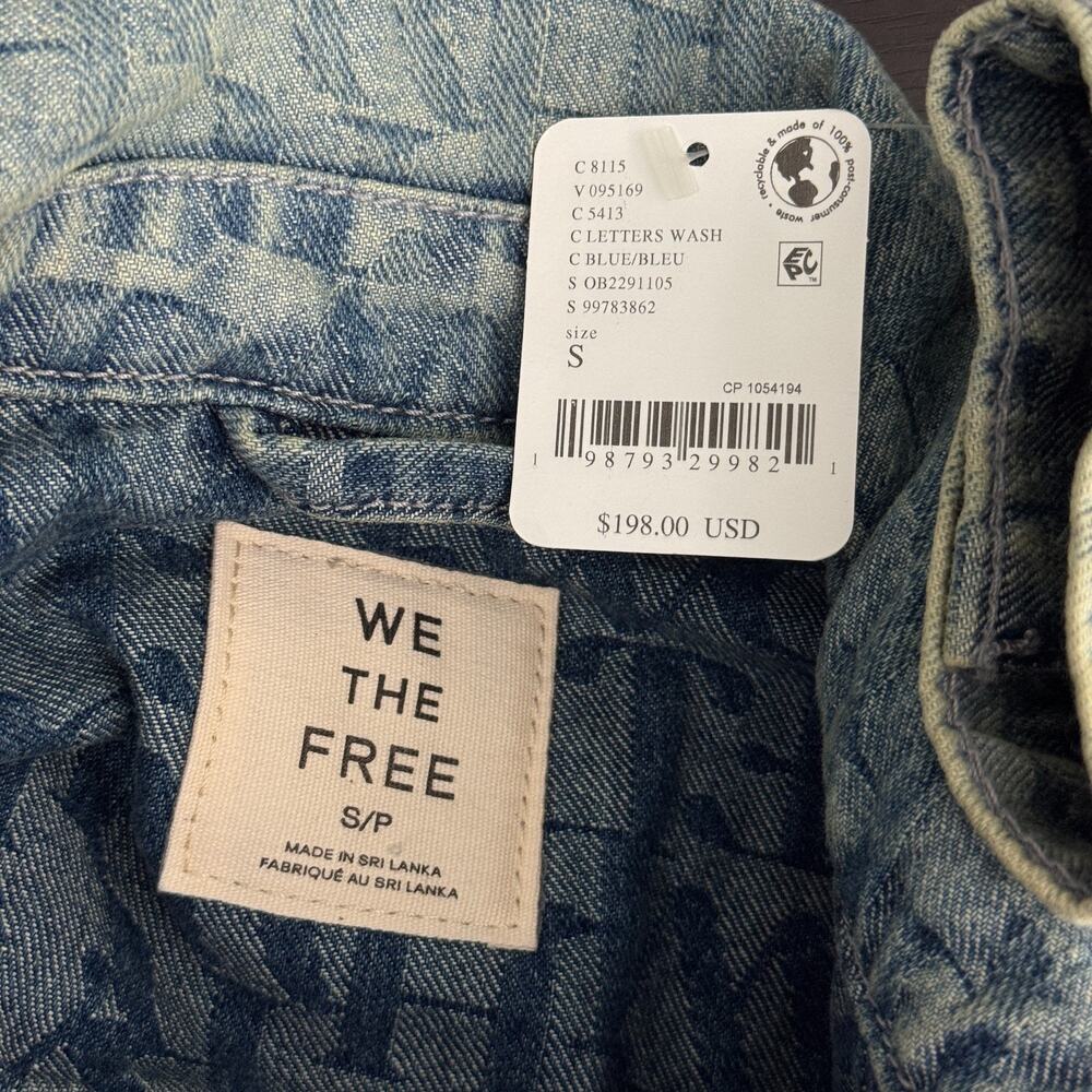 We The Free People Jacquard Letters Denim Jacket Womens Small Trucker Boho NEW - Picture 3 of 11